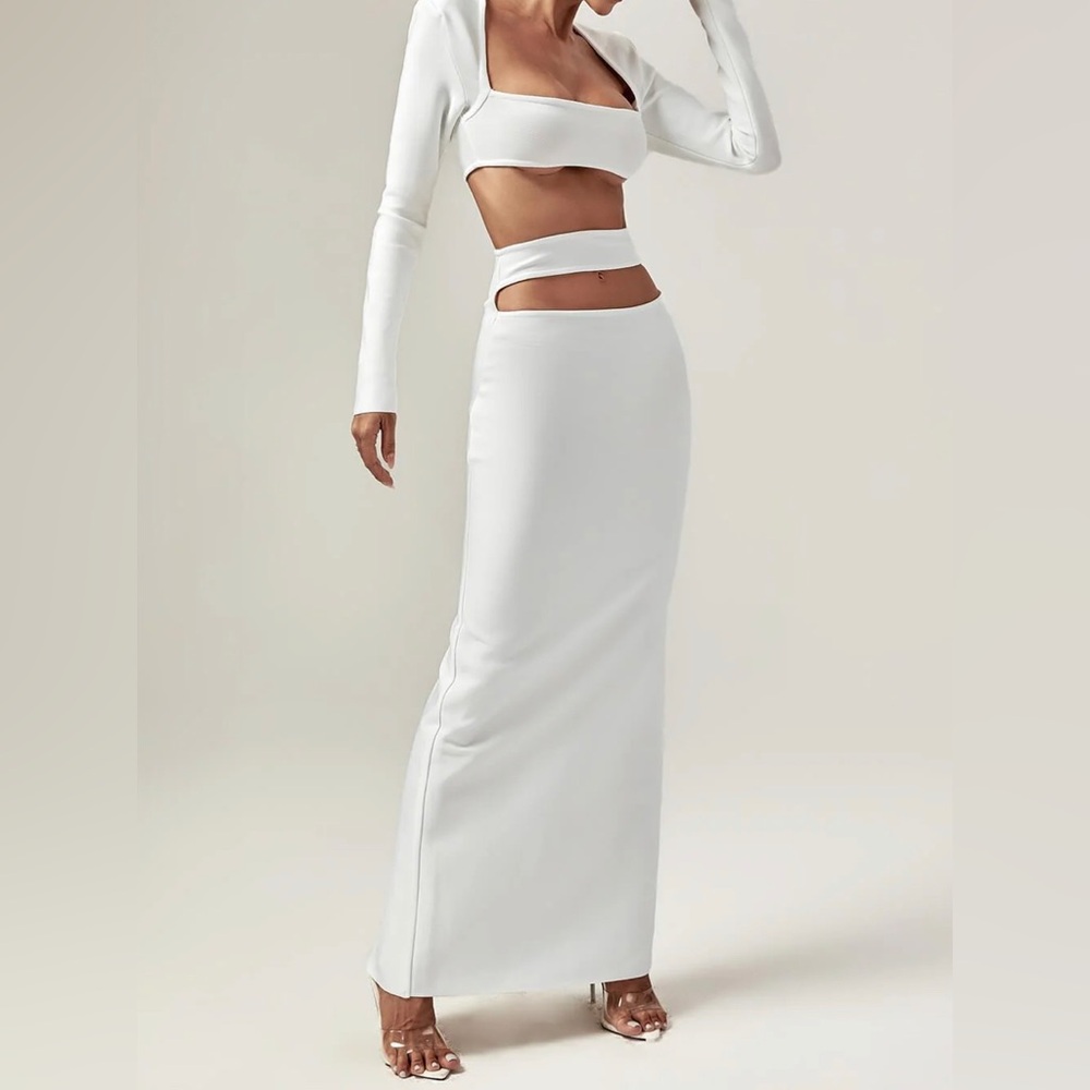 White Cutout Bandage Maxi Skirt